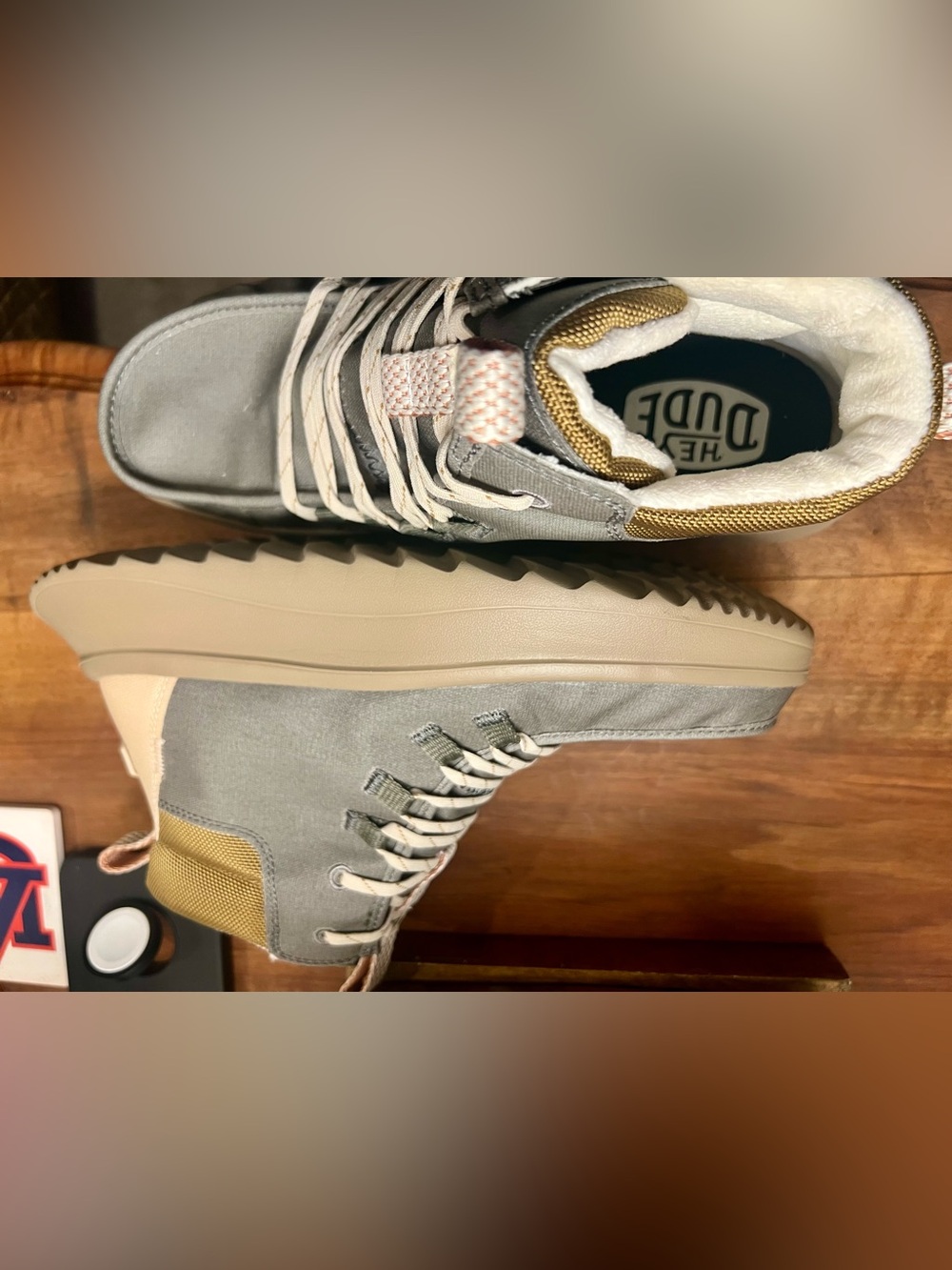Hey Dude women’s Gray, gold and khaki High-Top Boots - Picture 4 of 11